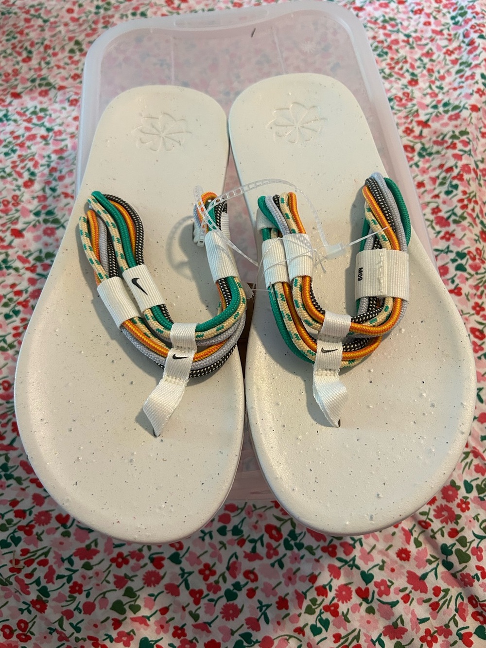 Nike White Foam Sandals with Multicolor Straps